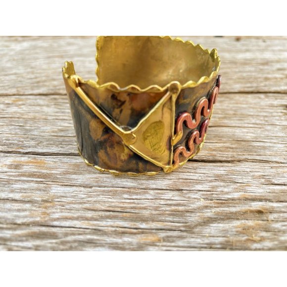 Vintage Brass and Copper bangle Cuff Bracelet Brutalist Abstract - Picture 12 of 12